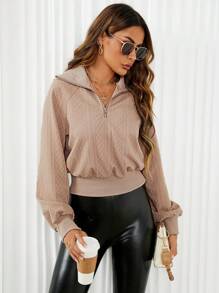 SHEIN LUNE Một nửa khóa kéo Tay Raglan Áo nỉ - Màu be - Xem 1