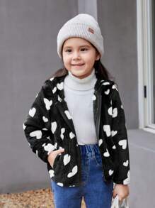 SHEIN Kleines Mädchen Teddy Jacke mit Herz Muster, Kapuze, ohne Pullover