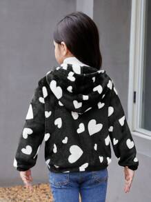 SHEIN Kleines Mädchen Teddy Jacke mit Herz Muster, Kapuze, ohne Pullover