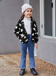 SHEIN Kleines Mädchen Teddy Jacke mit Herz Muster, Kapuze, ohne Pullover