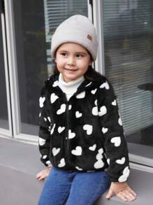 SHEIN Kleines Mädchen Teddy Jacke mit Herz Muster, Kapuze, ohne Pullover