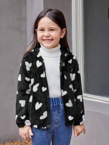 SHEIN Kleines Mädchen Teddy Jacke mit Herz Muster, Kapuze, ohne Pullover