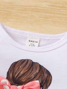 女嬰波卡圓點&人像圖案荷葉邊前蝴蝶結連衣裙 - 粉色 - 查看 3