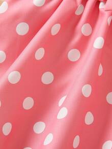 女嬰波卡圓點&人像圖案荷葉邊前蝴蝶結連衣裙 - 粉色 - 查看 6