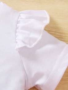 女嬰波卡圓點&人像圖案荷葉邊前蝴蝶結連衣裙 - 粉色 - 查看 7