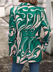 SHEIN Essnce Allover Print Open Front Blazer - Green - View 2