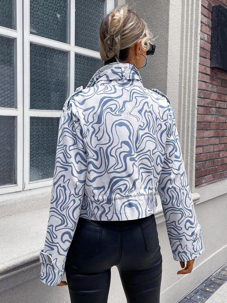 Allover Print Flap Pocket Crop Jacket