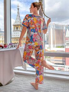 Cartoon Graphic PJ Set - Multicolor - View 2