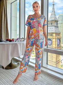 Cartoon Graphic PJ Set - Multicolor - View 4
