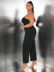 SHEIN SXY Plus One Shoulder Contrast Mesh Jumpsuit - Black - View 6