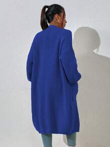 Chiquease Dual Pocket Drop Shoulder Cardigan,Long Sleeve Tops - Blue - View 2