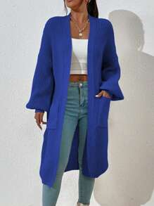 Chiquease Dual Pocket Drop Shoulder Cardigan,Long Sleeve Tops - Blue - View 5