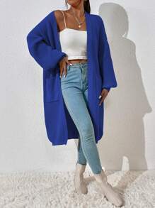 Chiquease Dual Pocket Drop Shoulder Cardigan,Long Sleeve Tops - Blue - View 6