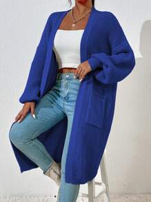 Chiquease Dual Pocket Drop Shoulder Cardigan,Long Sleeve Tops - Blue - View 8