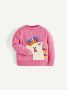 Cozy Pixies Baby Girl Unicorn Pattern Sweater - Pink - View 3