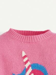 Cozy Pixies Baby Girl Unicorn Pattern Sweater - Pink - View 5