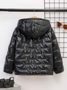 SHEIN Áo khoác có mũ lót nhiệt Tween Boy Zip Up - màu đen - Xem 2