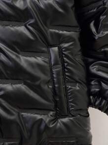 SHEIN Áo khoác có mũ lót nhiệt Tween Boy Zip Up - màu đen - Xem 3