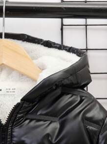 SHEIN Áo khoác có mũ lót nhiệt Tween Boy Zip Up - màu đen - Xem 4