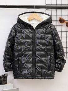 SHEIN Áo khoác có mũ lót nhiệt Tween Boy Zip Up - màu đen - Xem 5