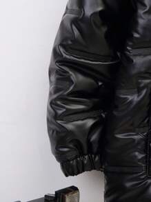 SHEIN Áo khoác có mũ lót nhiệt Tween Boy Zip Up - màu đen - Xem 8