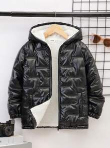 SHEIN Áo khoác có mũ lót nhiệt Tween Boy Zip Up - màu đen - Xem 10
