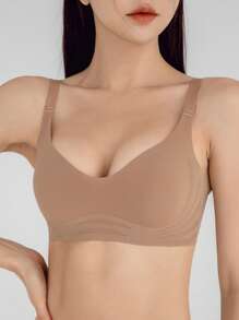 DAZY Solid Wireless Bra - Mocha Brown - View 4