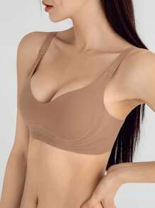 DAZY Solid Wireless Bra - Mocha Brown - View 7