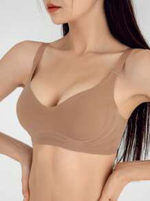 DAZY Solid Wireless Bra - Mocha Brown - View 9