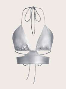 SHEIN ICON Kim loại Cắt ra Ca-vát Backless Áo hai dây - Bạc - Xem 1