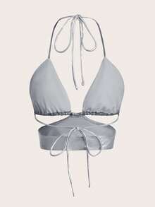 SHEIN ICON Kim loại Cắt ra Ca-vát Backless Áo hai dây - Bạc - Xem 6