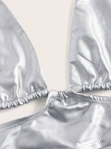 SHEIN ICON Kim loại Cắt ra Ca-vát Backless Áo hai dây - Bạc - Xem 8