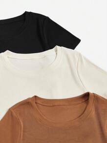 SHEIN Essnce Plus 3pcs Solid Ribbed Knit Tee