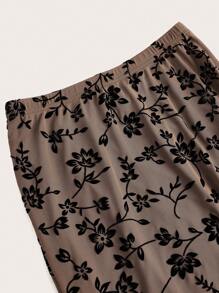 SHEIN EZwear 印花魚尾裙下擺網紗半身裙 - 棕色 - 查看 3