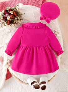 女嬰褶邊前蝴蝶結外套&帽 - 玫紅色 - 查看 2
