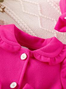 女嬰褶邊前蝴蝶結外套&帽 - 玫紅色 - 查看 4