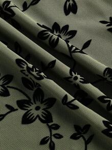 SHEIN EZwear Floral Print Mermaid Hem Mesh Skirt - Army Green - View 4