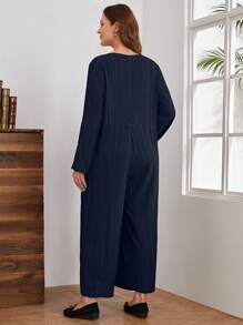 EMERY ROSE 大碼雙口袋闊腿連體褲 - 藏蓝色 - 查看 2