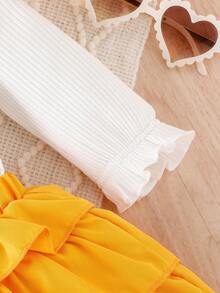 Baby Girl Ruffle Trim Flounce Sleeve Tee & Layered Hem Skirt & Hat - Yellow - View 6