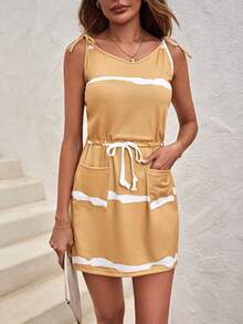 SHEIN VCAY Nhuộm buộc Eo dây rút Váy Dây - Nhiều màu - Xem 4