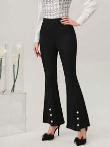 Mulvari Pearls Detail Flare Leg Jeans - Black - View 1