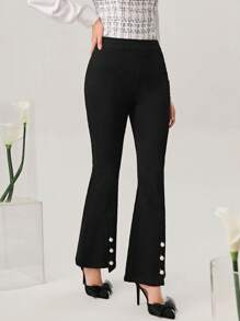 Mulvari Pearls Detail Flare Leg Jeans - Black - View 3