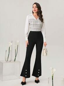 Mulvari Pearls Detail Flare Leg Jeans - Black - View 5