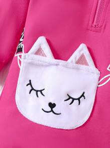 Baby Girl Cartoon Graphic Zip Up Pocket Patched Dress - Hot Pink - View 3