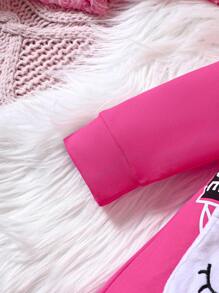 Baby Girl Cartoon Graphic Zip Up Pocket Patched Dress - Hot Pink - View 6