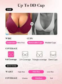 Swim DD+ 實心鋼圈比基尼套裝 - 玫紅色 - 查看 3