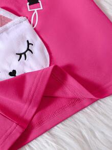 Baby Girl Cartoon Graphic Zip Up Pocket Patched Dress - Hot Pink - View 7