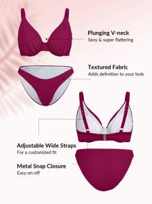 Swim DD+ 實心鋼圈比基尼套裝 - 玫紅色 - 查看 4