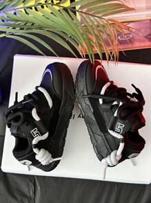 高品质男士时尚休闲滑板运动鞋，新款设计学生鞋 - 黑色 - 查看 2