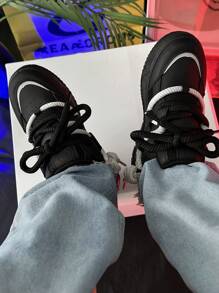 高品质男士时尚休闲滑板运动鞋，新款设计学生鞋 - 黑色 - 查看 4